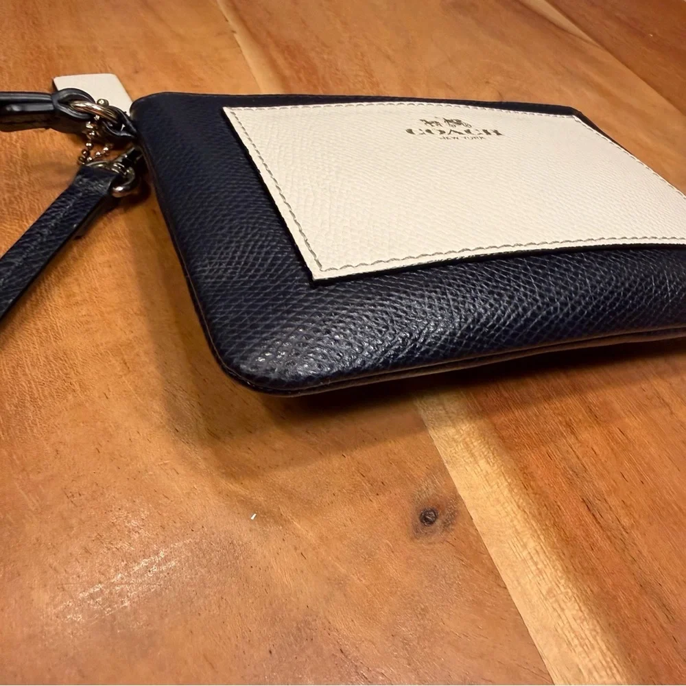 Coach Two-Tone Leather Wristlet in Navy and Cream - Picture 14 of 16
